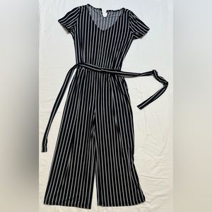 Dark Blue Striped Pantsuit with Tie Belt